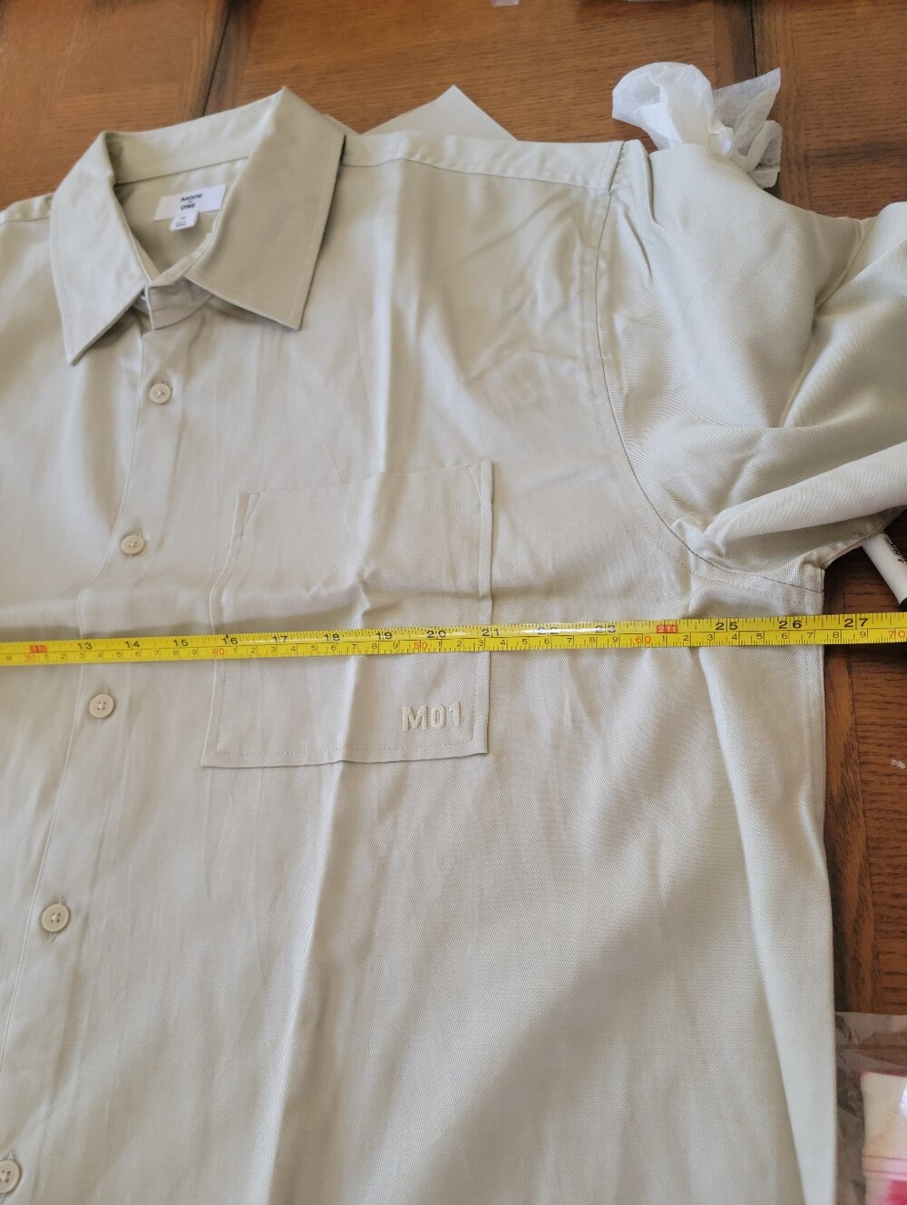 Beige Short-Sleeve Button-Up Shirt - Picture 3 of 7